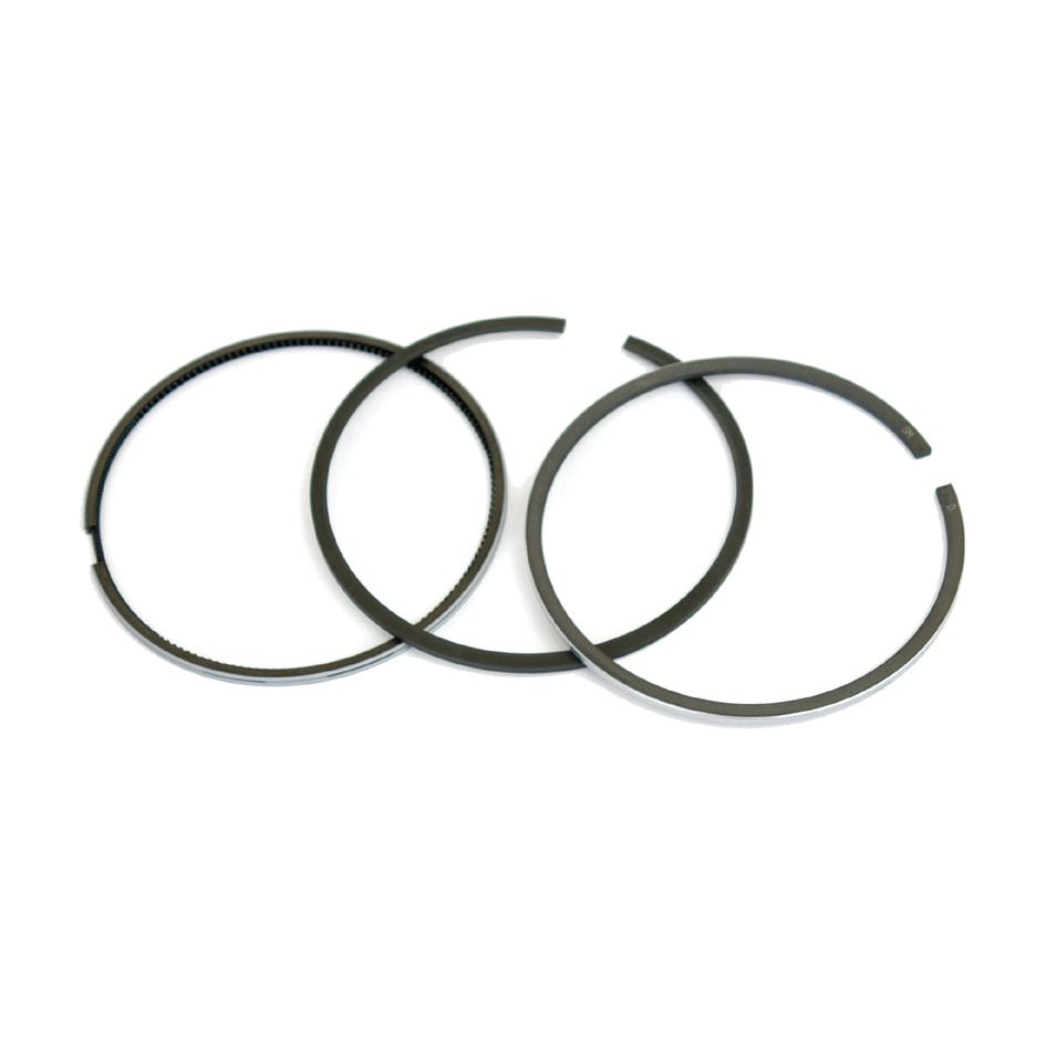 Three black piston rings from the Sparex Piston Ring and Liner Kit (Sparex Part No.S.72162) arranged in a row against a white background.