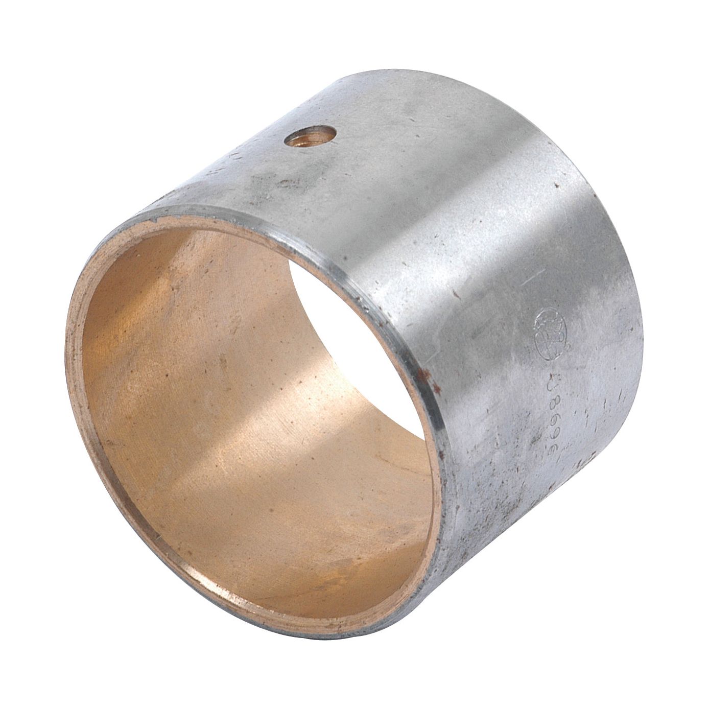 A cylindrical metal bushing with a smooth interior and a single small hole on the outer surface, compatible with John Deere engine models, is available as the "Small End Bush - ID: 41mm | Sparex Part No. S.72176" from Sparex.