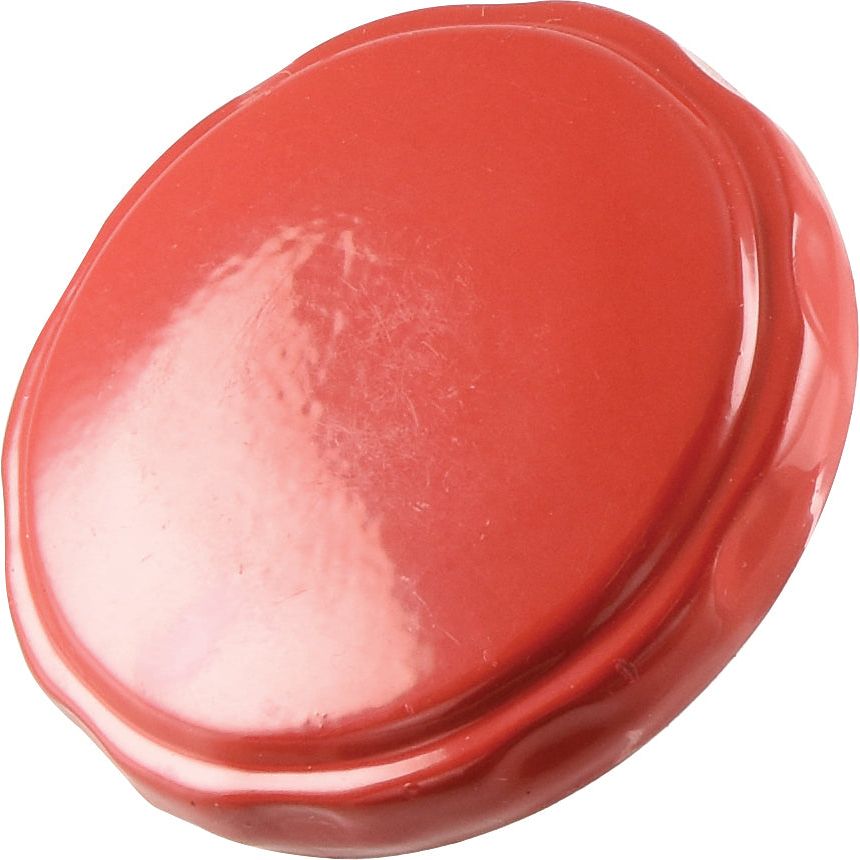 A round, red, plastic lid with a smooth, shiny surface and a slightly raised edge, resembling the Sparex Fuel Cap - S.72197.