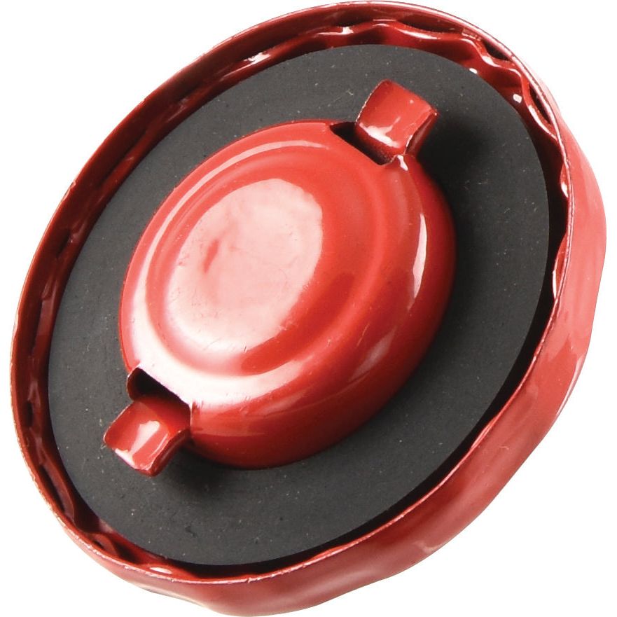 Red circular brake diaphragm with two tabs, black rubber lining, and a Sparex Fuel Cap - S.72197.