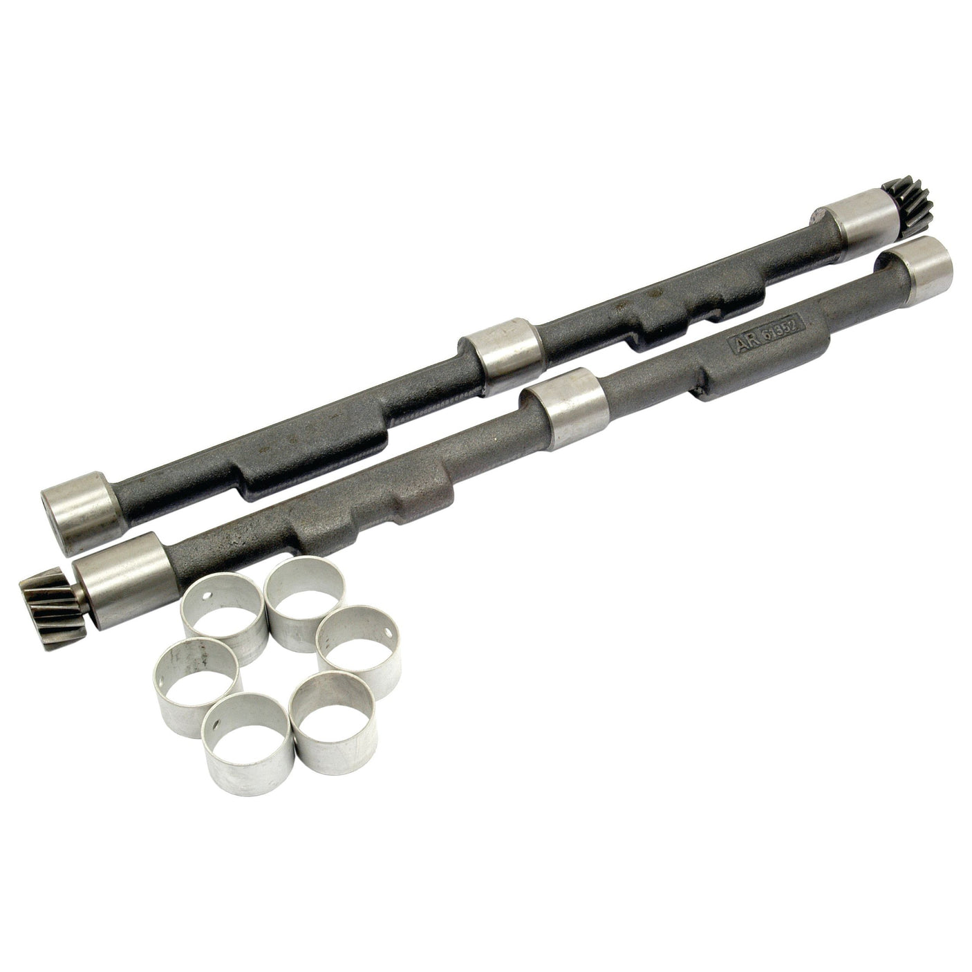 Two metal camshafts with associated bearing rings, including the Balancer Shaft Kit by Sparex (Part No. S.72214), are arranged beside each other on a plain white background.