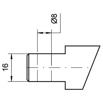 Technical drawing of the Loader Tine - Curved 470mm, (Round), designed for precise pin fitting with dimensions indicating a diameter of 8 mm and a length of 16 mm. This component fits as: 111220103 - S.72217 from the brand Sparex.