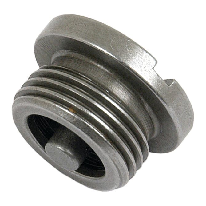 Introducing the Sparex Check Valve (Part No. S.72364): a metal threaded plug featuring a circular groove and protruding central pin, specifically designed to fit John Deere equipment.