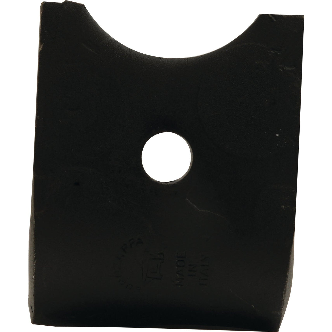 A black Power Harrow Blade 100x15x320mm RH, designed with a curved upper edge and an 18.5mm circular hole in the center. "Made in Italy" is inscribed on the lower part, indicating it's a Sparex replacement for Kverneland (Sparex Part No.S.72419, fits as: MA46000150).