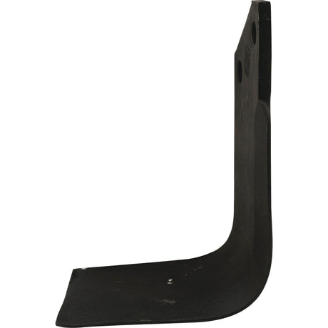 A single black metal bracket, specifically the Rotavator Blade Square LH 80x8mm, with two holes on its vertical end spaced at 46mm apart and measuring 14.5mm in diameter. The bracket features a flat base and is depicted in profile against a white background, offering a clear view of its square design—a quality replacement part for Sovema provided by Sparex (Sparex Part No.S.72431).