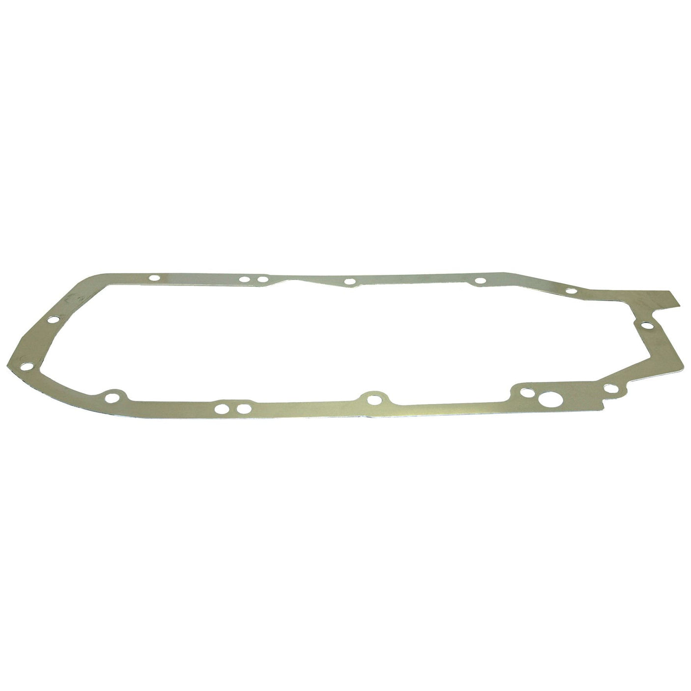 The Rotavator Blade Curved LH 80x8mm by Sparex, replacement for Sovema model 900-111-024, is a finely-crafted metallic component with an irregular, roughly rectangular shape and several precisely placed 14.5mm holes along its edges, making it ideal for LH fitting applications. (Sparex Part No.S.72433)