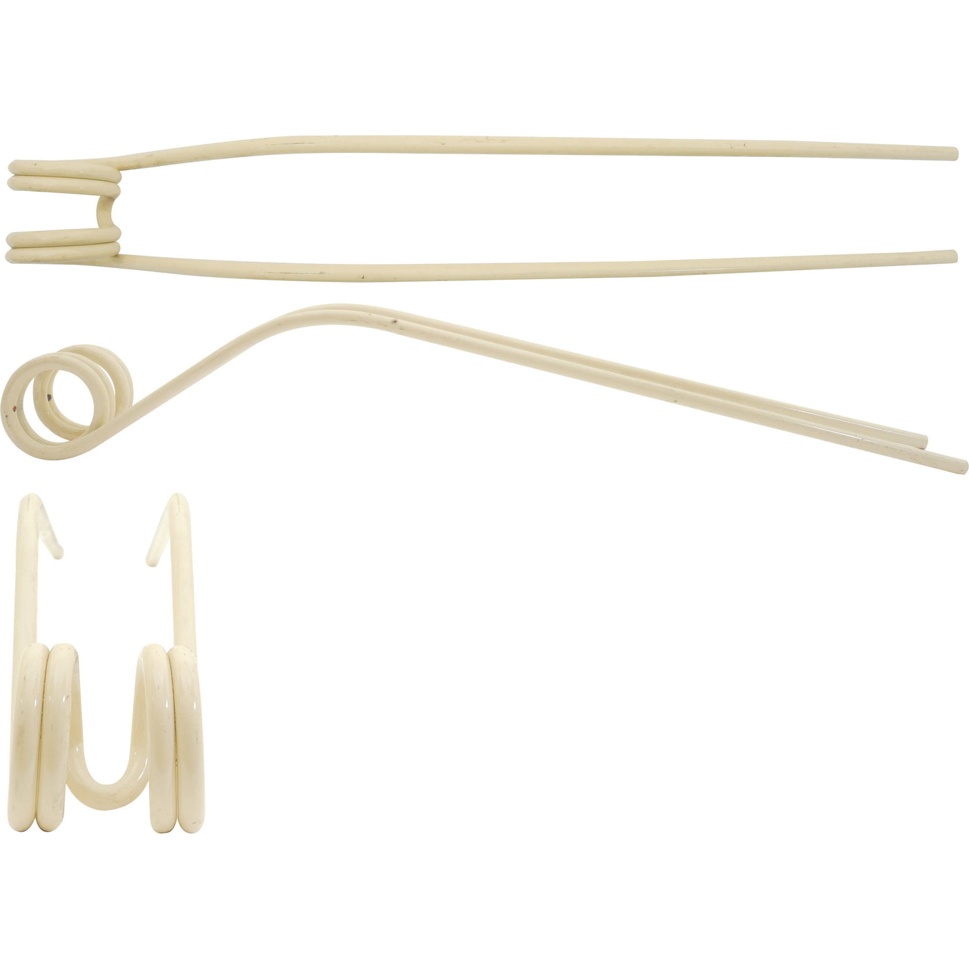 Sparex offers three innovative white plastic dental floss holders: one with a straight design incorporating a curve and coiled end, one elongated with a hook, and one U-shaped featuring a double coil for secure floss holding. Engineered to improve your dental care routine efficiently, these holders exemplify the precision Sparex is known for in their product engineering.