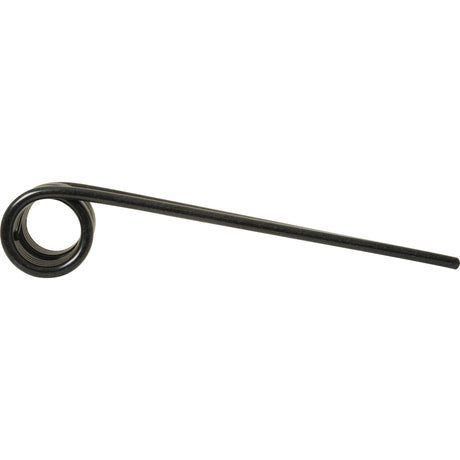 A black, coiled wire spring known as the Pick-Up Tine, featuring a long, straight extension and measuring 209mm in length, 70mm in width, and Ø5.5mm—specifically a Sparex S.72537 replacement part for Welger fitting as part number 0940527000.