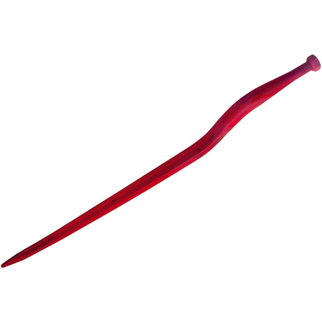 A Sparex Loader Tine - Cranked 810mm with a threaded size of M22 x 1.50 (Star), featuring a red, twisted design with a pointed end and a small, rounded top.