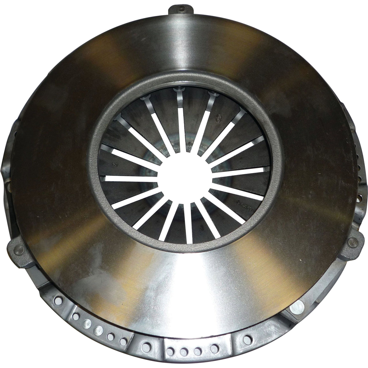 Introducing the Sparex Clutch Cover Assembly - S.72729, a metallic car clutch pressure plate with a circular design and multiple radial fins extending from the center opening, featuring a robust 350mm cover for enhanced durability.