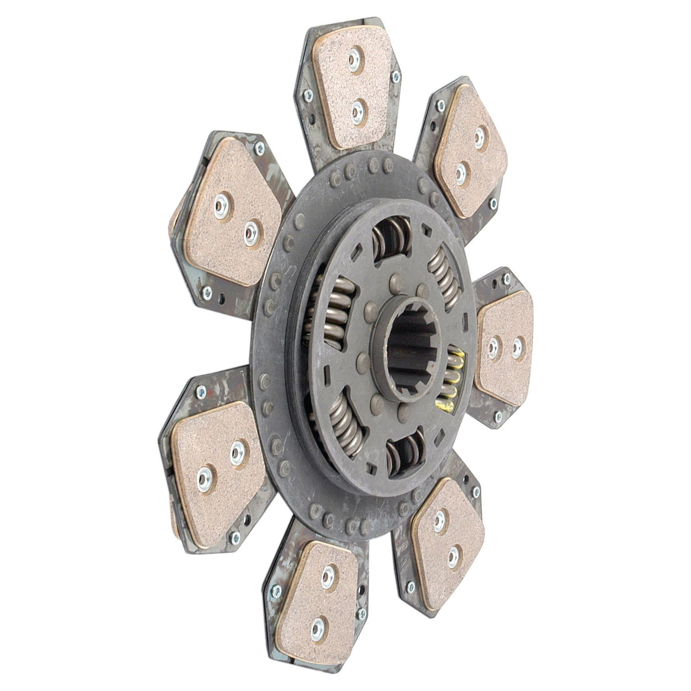 A close-up view of the Sparex Clutch Kit without Bearings - S.72770, showcasing its mechanical six-paddle design with exposed springs and cerametallic friction material pads.