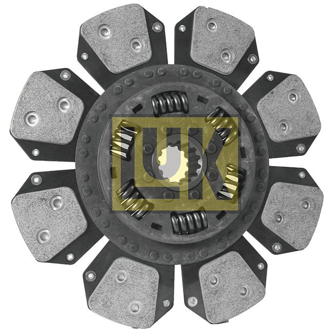 Close-up of a Sparex Clutch Plate (S.72891) with torsion sprung metallic design and cerametallic lining, featuring multiple friction pads arranged in a circular pattern along with a central hub equipped with springs and gears, designed to a disc size of 310mm.