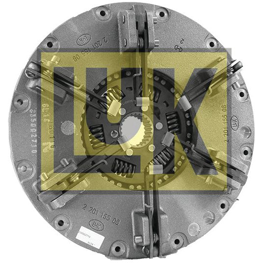 A sturdy cast iron Clutch Cover Assembly - S.72934 by Sparex, featuring a large yellow "LUK" logo superimposed over the image.