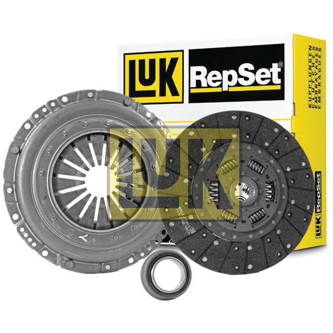 Sparex's Clutch Kit with Bearings - S.72970, includes a pressure plate, torsion sprung clutch disc crafted from organic material, and a transmission bearing, all showcased with branded packaging in the background.