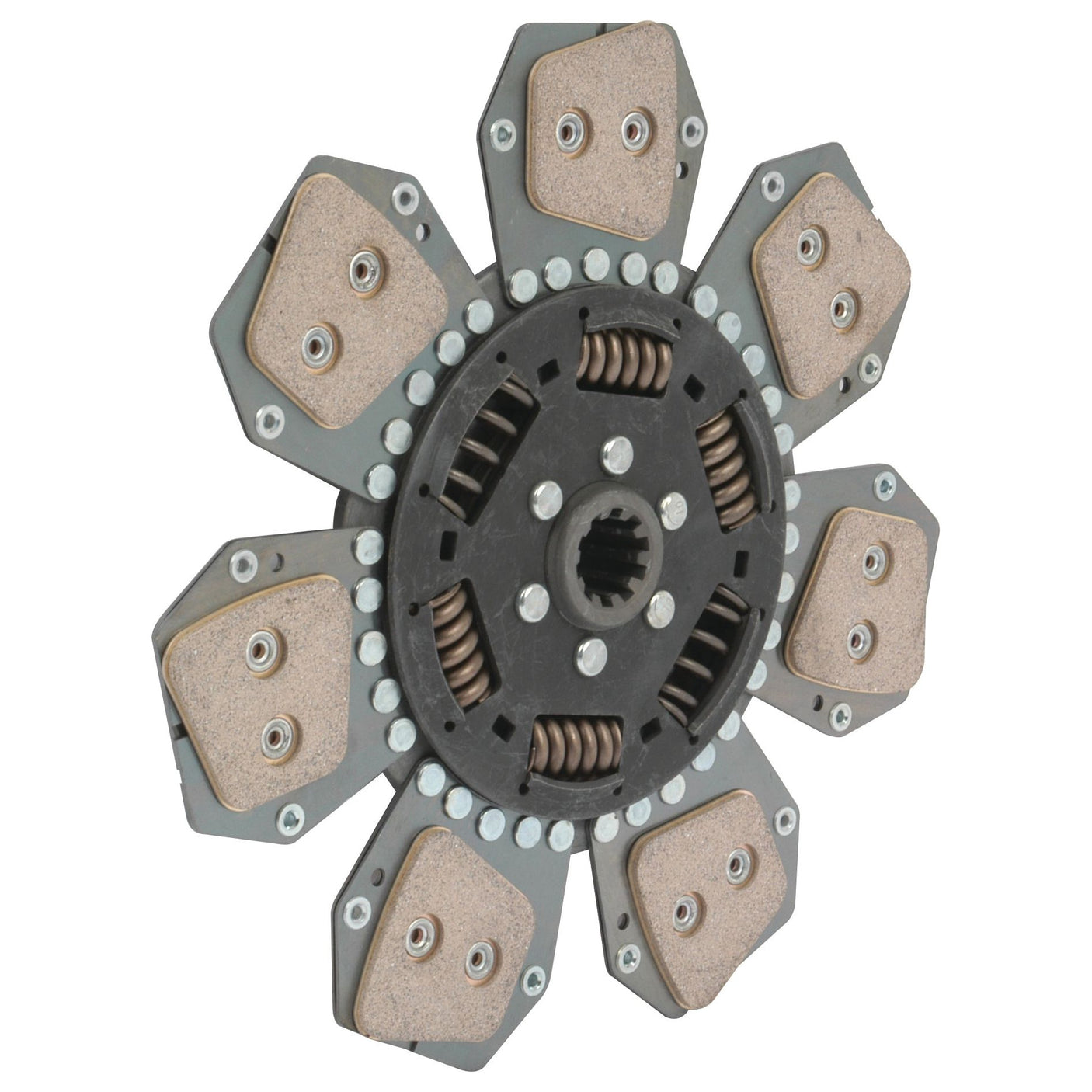 Introducing the Clutch Kit without Bearings - S.73034 by Sparex, a robust multi-plate clutch disc designed with six friction pads, springs, and a central hub. This kit also features a torsion sprung loose disc, making it an excellent component for automotive transmission systems.