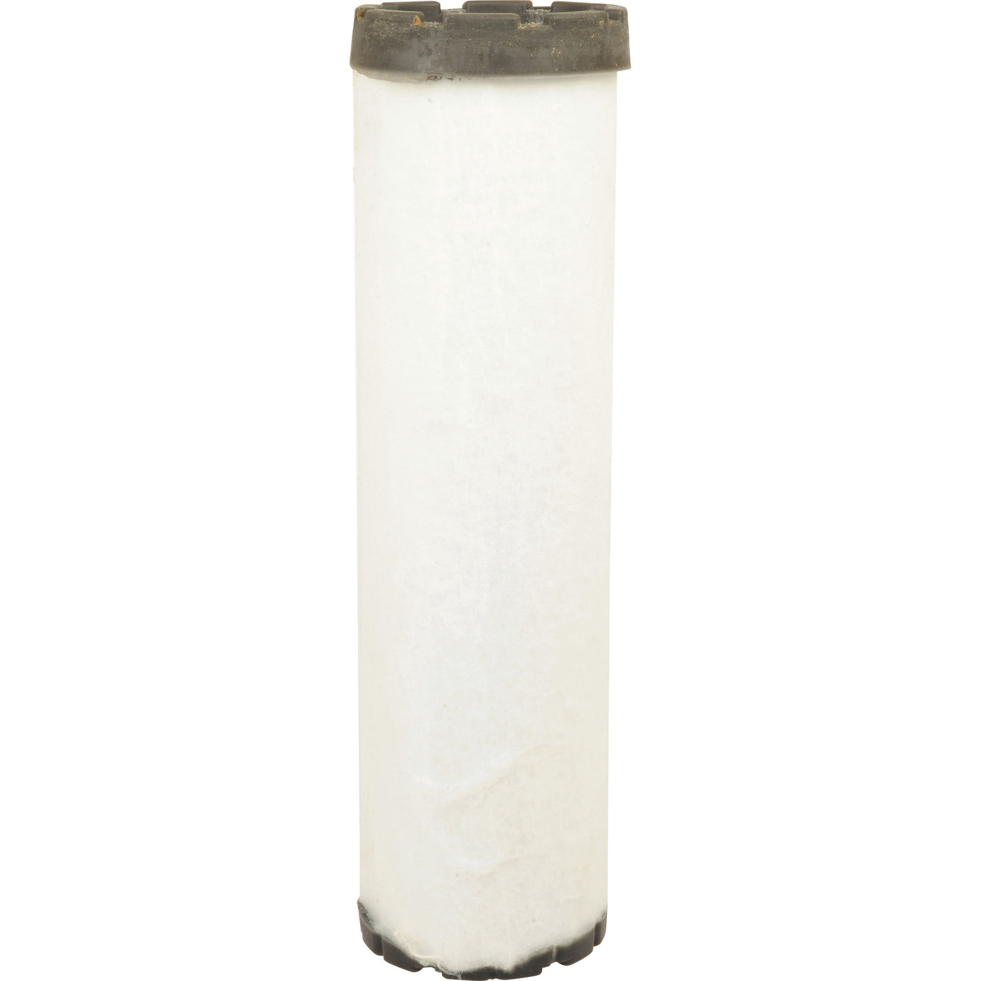 A cylindrical water filter cartridge with white sides and black end caps is shown against a plain white background, resembling the robust design of a Sparex Air Filter - Inner - AF25618 (Sparex Part No. S.73053).