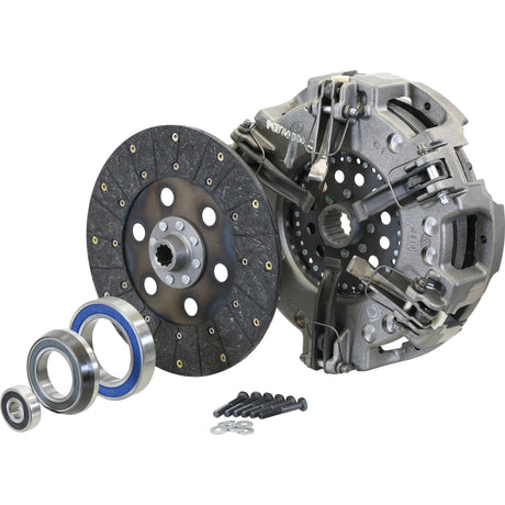 The Sparex Clutch Kit with Bearings - S.73061 includes a clutch disc, pressure plate, release bearing, and other related components, all encased in a robust cast iron housing for enhanced durability.