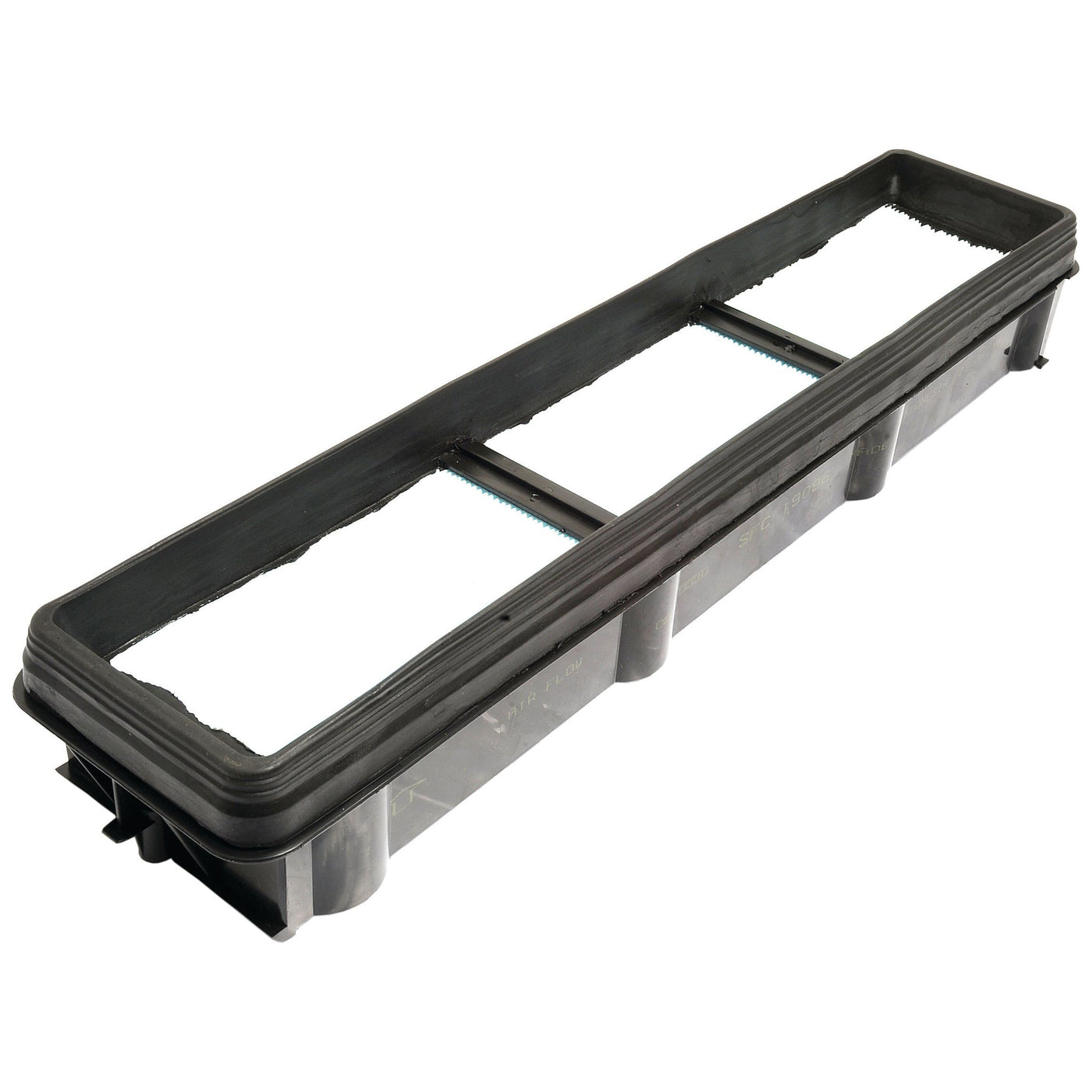 The Sparex Dust Filter (Part No. S.73139) is a rectangular black plastic frame with a hollow center and raised edges, possibly designed as a component for a larger assembly or container, and features an integrated dust filter.