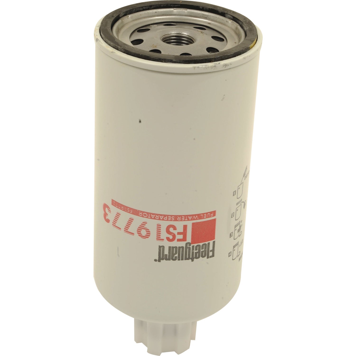 A white Sparex Fuel Separator - Spin On FS19773, featuring identification markings and a threaded top, also known by the Sparex Part No. S.73141.