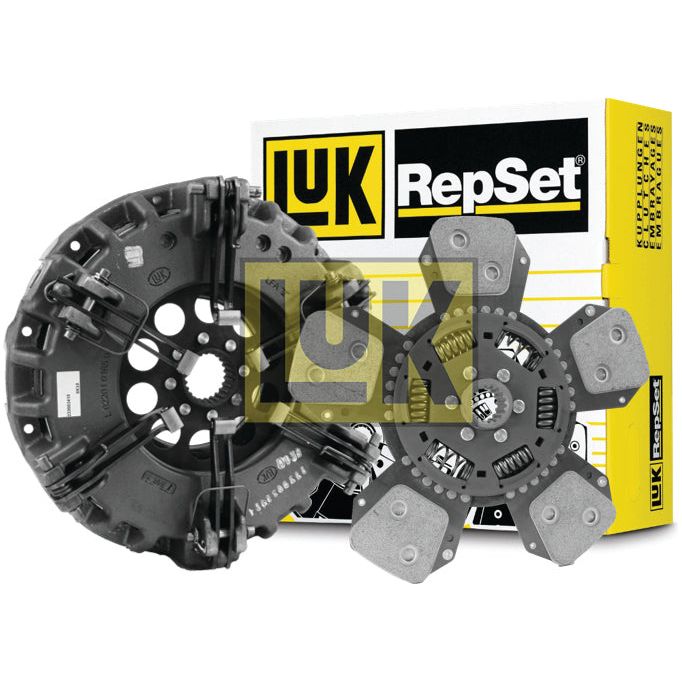 Image of a Sparex Clutch Kit without Bearings - S.73172, including the clutch disc and pressure plate, displayed in front of the product packaging. The yellow and black packaging prominently showcases the Sparex logo. This high-performance set features a dual cover design, ensuring enhanced durability and efficiency.