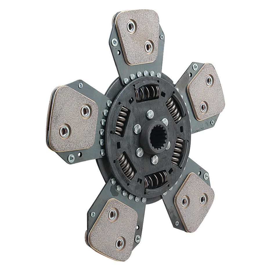 Image of the Sparex Clutch Kit without Bearings - S.73172, a cerametallic mechanical metal component with six prongs, each featuring friction pads and springs, often used in automotive clutches.