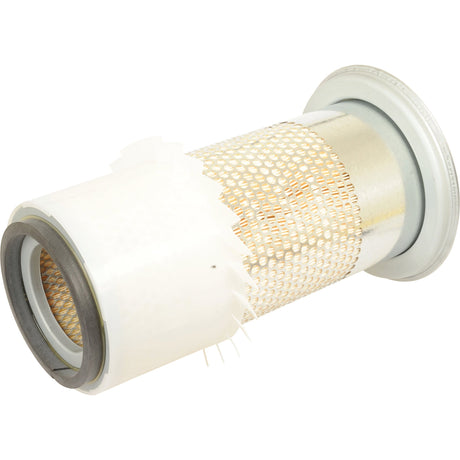 A cylindrical Sparex Air Filter - Outer (AF25348K | Sparex Part No. S.73466) features a silver metal mesh and a white outer casing, designed for industrial or automotive use.