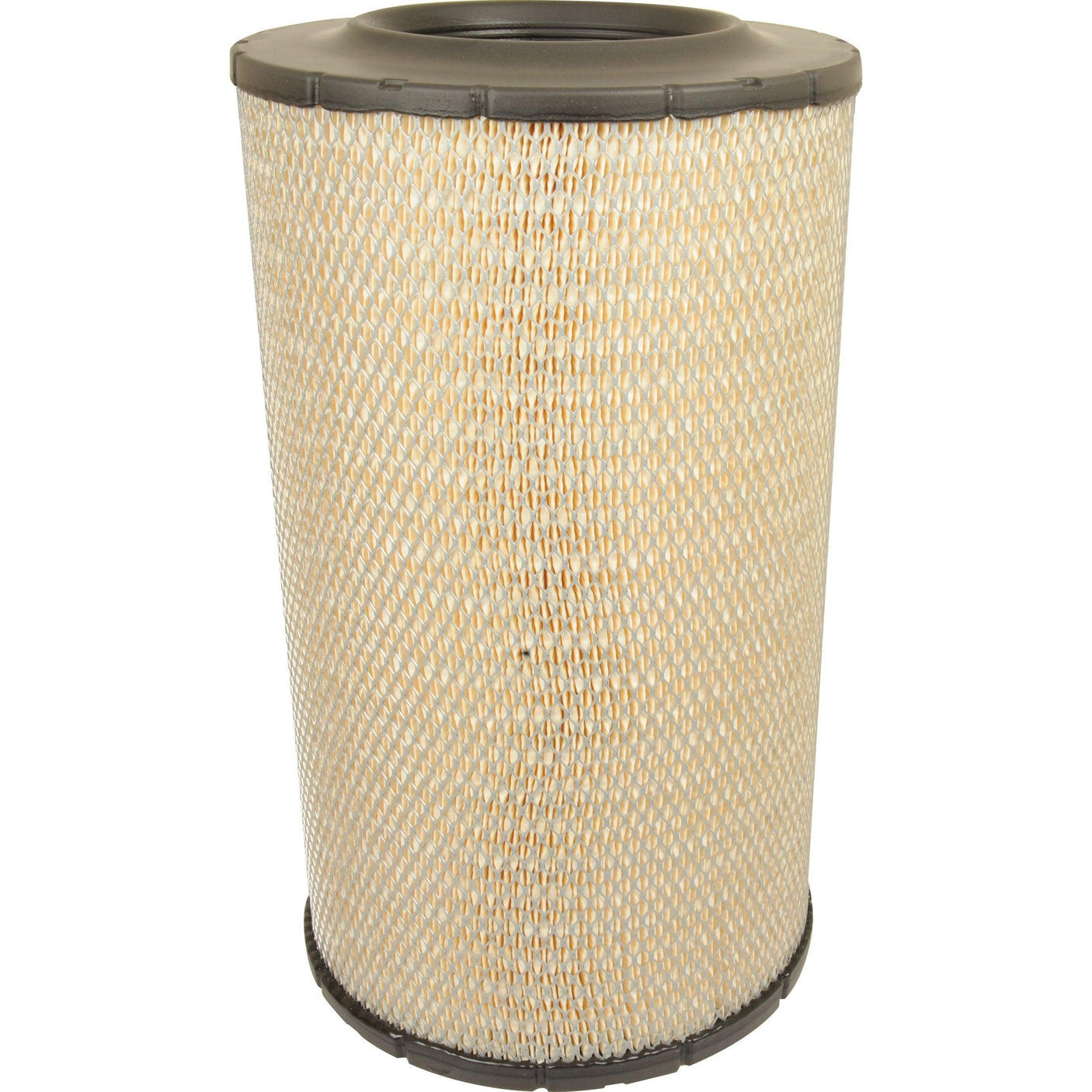 The Sparex Air Filter - Outer - AF26349 (Sparex Part No. S.73467) is a cylindrical air filter featuring a beige pleated paper filter medium and dark gray plastic end caps.