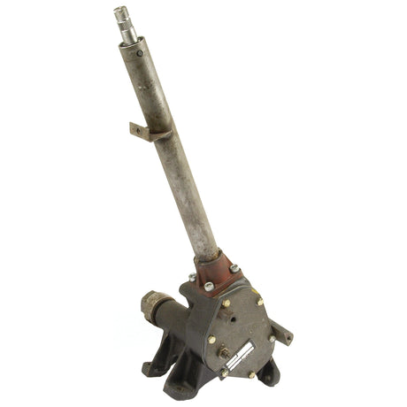 A Steering Box Assembly featuring a metal gear shift mechanism with an elongated rod and a mounting bracket attached at the base, commonly found in Massey Ferguson vehicles. Available as Sparex Part No. S.73504 from brand Sparex.