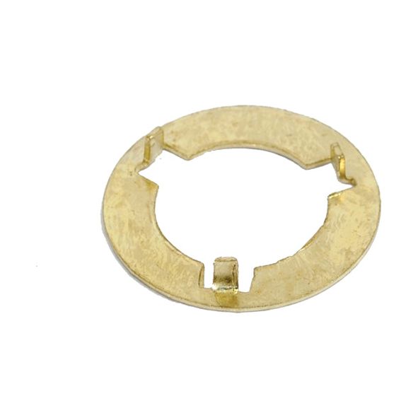 A Sparex PTO Thrust Washer (Sparex Part No. S.73667) made of brass, featuring three interior tabs and a worn surface.