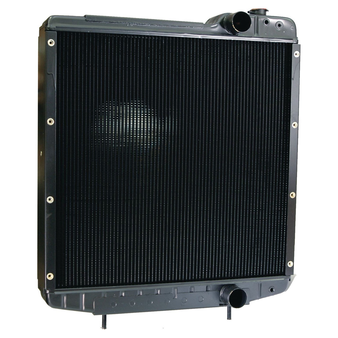 Image of the Sparex Radiator - S.73800 for a vehicle, in black, featuring visible fins and two connection points at the top and bottom.