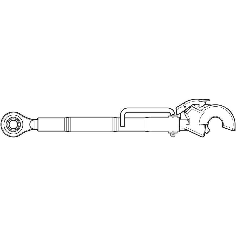 Line drawing of the Sparex Top Link Heavy Duty (Cat.2/2) Ball and Q.R. Hook, M32x3, Min. Length: 610mm. - S.74475 with a rounded gripping end and an adjustable handle.