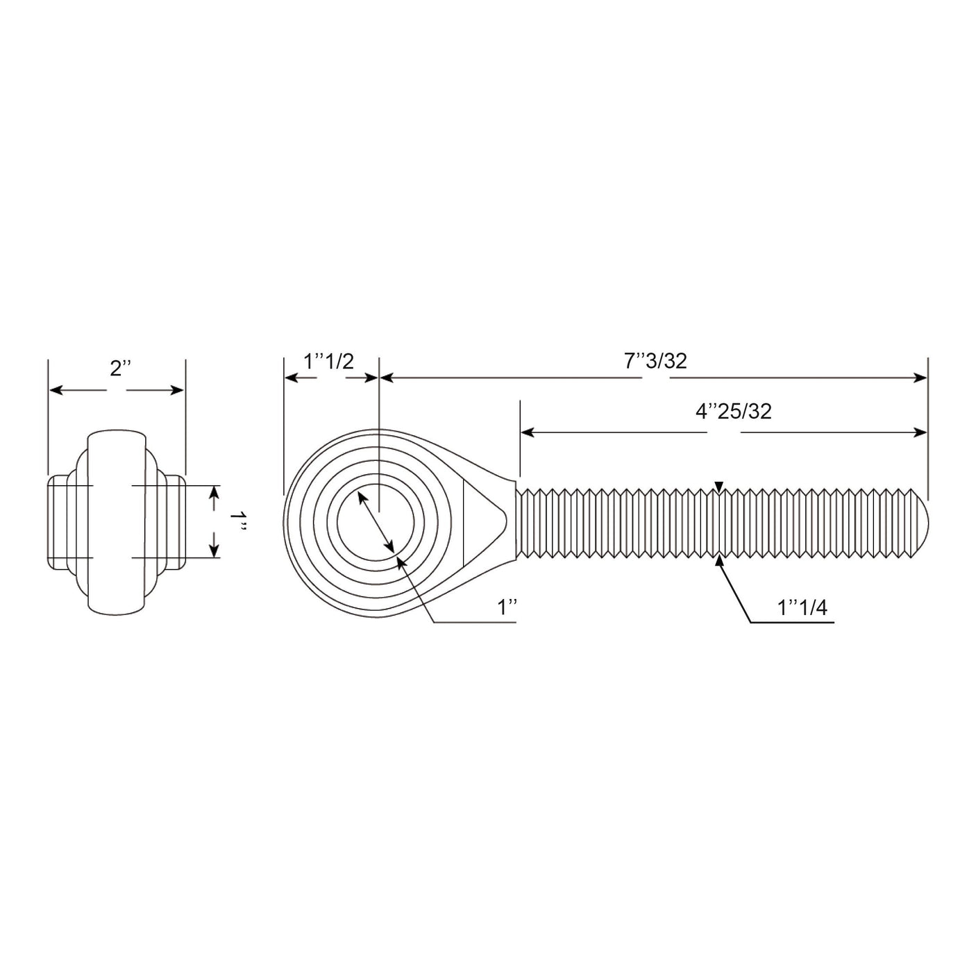 Engineering diagram of the Top Link Ball End - M32x3 Metric - Cat.2, Sparex Part No. S.74480, by Sparex, with detailed measurements including lengths, diameters, and ball bore specifications.
