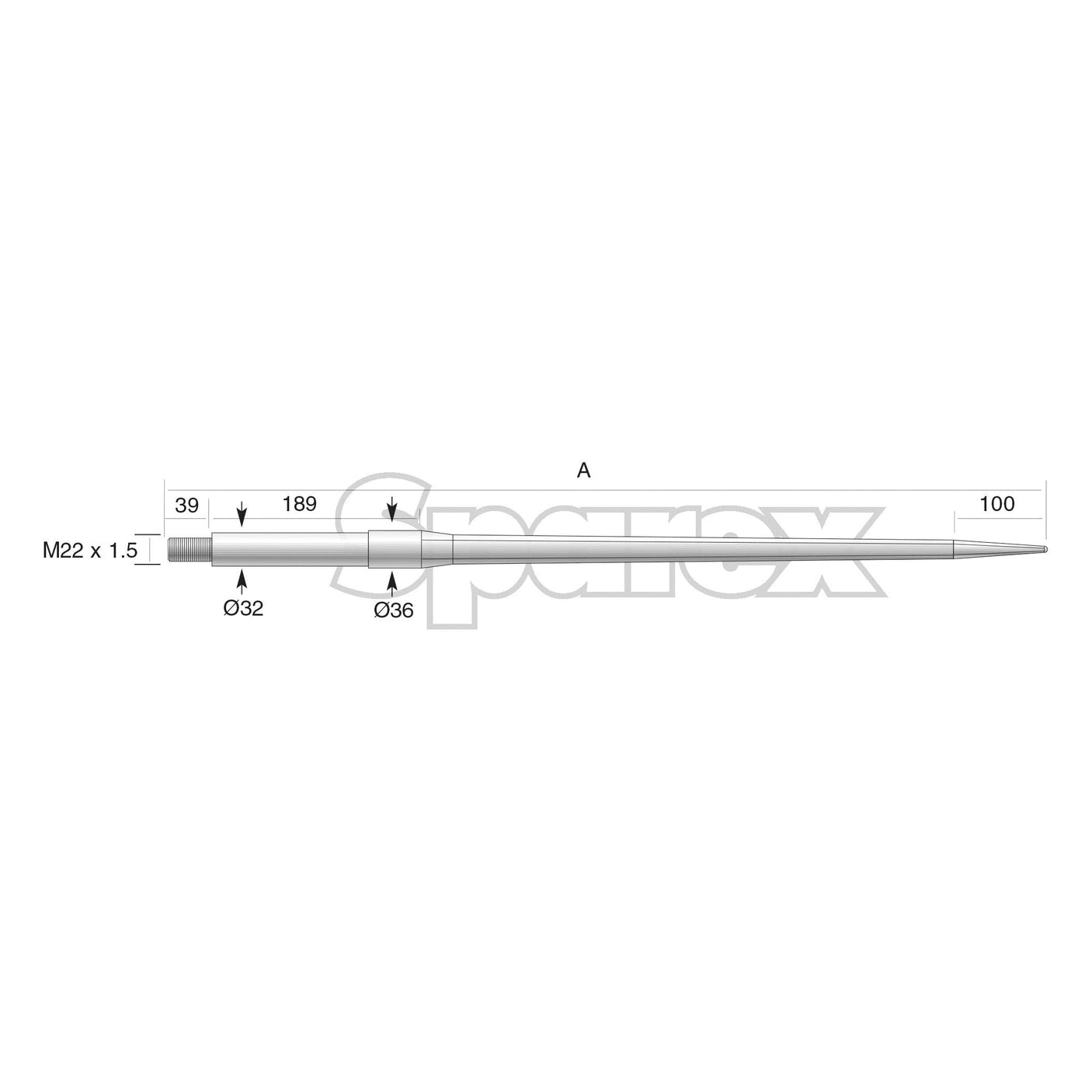 Loader Tine - Straight 850mm, Thread size: M22 x 1.50 (Square)
 - S.74749 - Farming Parts