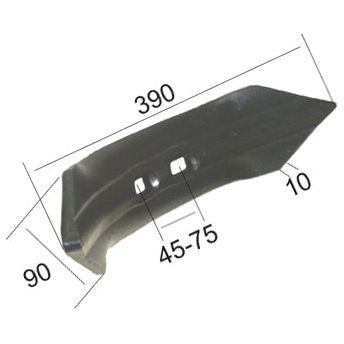 The Reversible Self-Sharpening Point (Sparex Part No. S.74766) from Sparex, measuring 390mm in length, 90mm in width, and 10mm in height with hole centers at 45-75mm, is suitable for Universal Tractors.