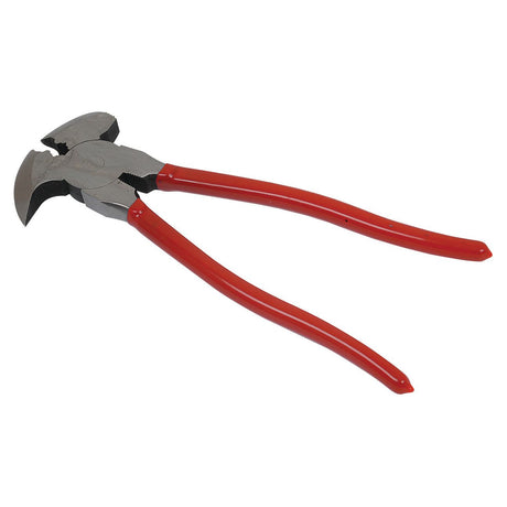 The Fencing Tool Pliers (Sparex Part No. S.747) by Sparex feature red handles and curved jaws, specifically designed for cutting wire and other materials. The galvanized finish guarantees durability and longevity.