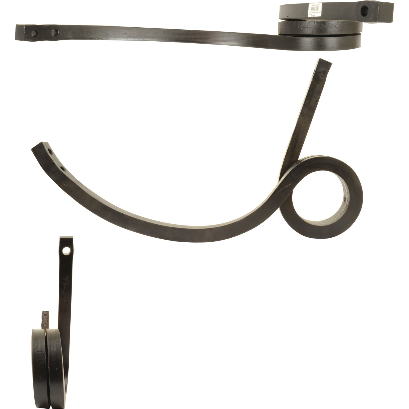 Components of the Pigtail tine - 30x30x490 LH (Low Clearance) suspension system by Sparex, featuring a coiled section and an elongated arm with attachment points, suitable for low clearance universal tractors.