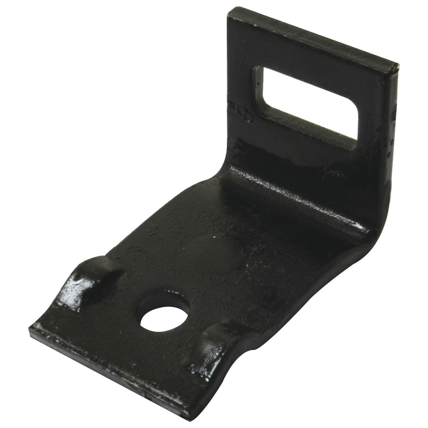 The Sparex S Tine Clamp without helper 32x12mm, suitable for 50x15mm and identified by Part No. S.74822, is ideal for Universal Tractors. It features a rectangular slot at the top and a round hole at the bottom on its slightly textured black metal surface.