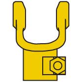 Illustration of a yellow U-shaped PTO yoke with an interfering clamp bolt and securing nut, featuring a 1 3/8''-6 spline, adhering to Sparex Part No. S.7501 specifications (U/J Size: 22 x 54.8mm).