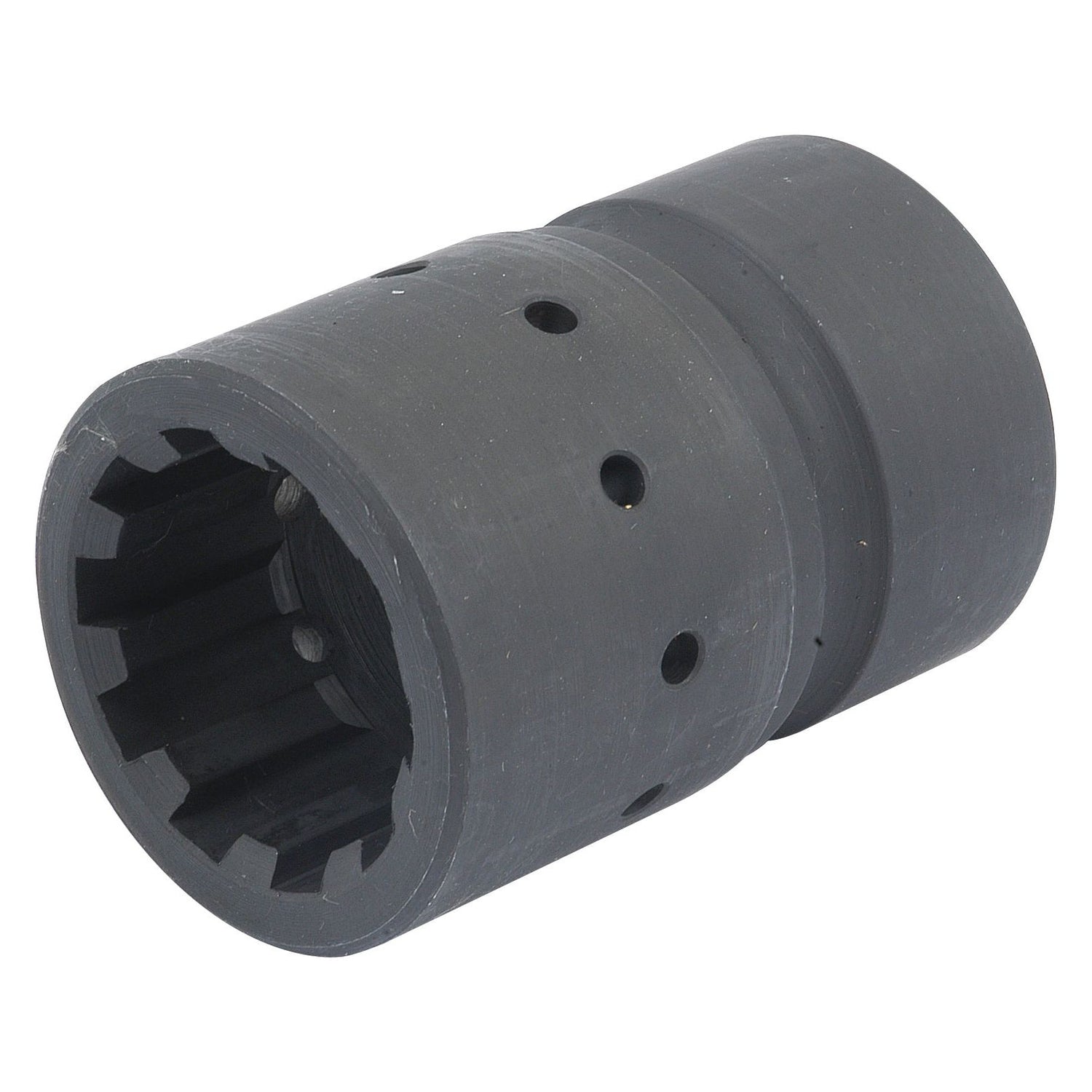 A cylindrical metal tool with multiple holes and an internal hexagonal pattern, the Transmission Coupling (Sparex Part No. S.75193) by Sparex is designed for securing nuts or bolts, making it perfectly compatible with Massey Ferguson machinery.