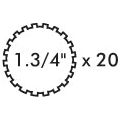 Illustration of a circular saw blade with the dimensions "1 3/4''-20" written next to it, reminiscent of the precision engineering seen in Sparex PTO Yoke - Quick Release (U/J Size: 41 x 108mm).