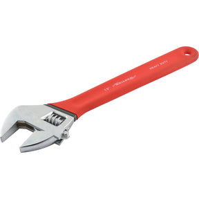 The Sparex Adjustable Spanner - Length 450mm (18'') | Sparex Part No.S.757, features a red handle and is crafted from steel for enhanced durability, making it ideal for heavy-duty use.