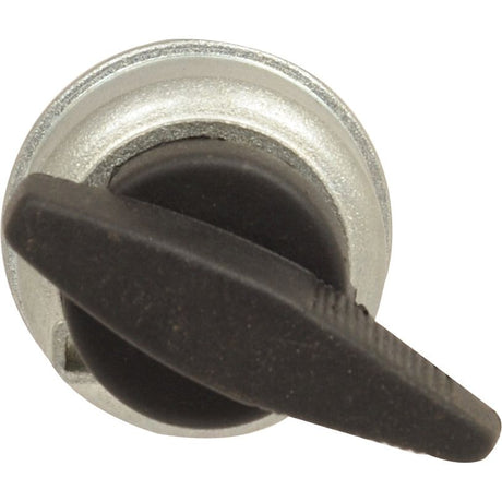 Close-up view of the Ignition Switch, Sparex Part No.S.75819, featuring a black plastic knob in the lock position, reminiscent of the precision found in Sparex machinery components.