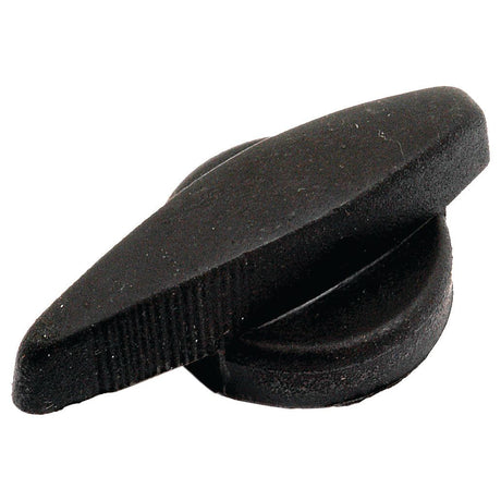 A black plastic rotary switch knob with a wing-shaped handle, ideal for John Deere machinery, from the Sparex brand: Switch Knob | Sparex Part No. S.75820.