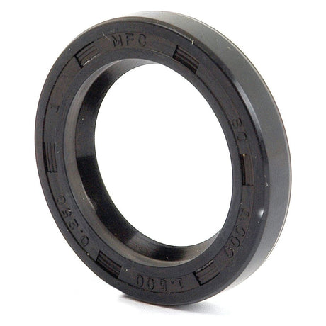 A black rubber oil seal with engraved text, characterized by a circular shape and a smooth inner surface, matches the Sparex Imperial Rotary Shaft Seal (1'' x 1 1/2'' x 1/4'') Single Lip, known as Part No. S.75941 and commonly utilized in John Deere machinery.