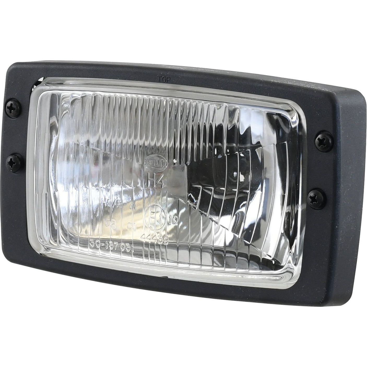 The Sparex Head Light (Halogen) model S.75958 for both RH & LH, with RH Dip and 12V power, features a rectangular design with a clear ribbed glass cover, black plastic casing, and spade terminal connections.