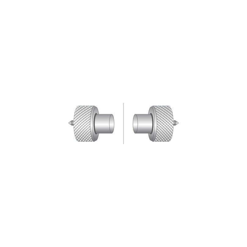 Two metallic knob components with knurled grips facing each other, separated by a vertical line, set against a white background. Ideal for Ford / New Holland machinery requiring precise adjustments. This product is the Sparex Drive Cable (Part No.S.75961), with a length of 917mm and an outer cable length of 906mm.