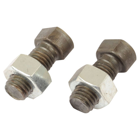 Two Sparex Conical Head Bolts with 2 Flats and Nuts (TC2M) - M12 x 35mm, tensile strength 12.9, placed side by side on a plain white background.