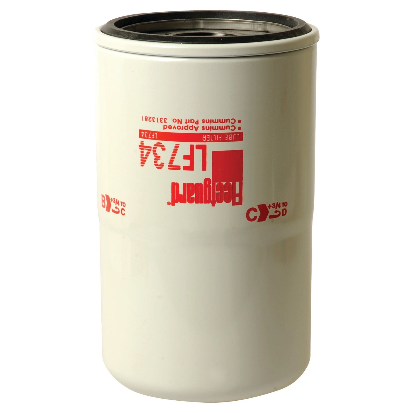 A white cylindrical oil filter with a black top and base, marked with red text "Sparex LF734" and the "Sparex" logo. It features a thread size UNS-2B for easy installation.