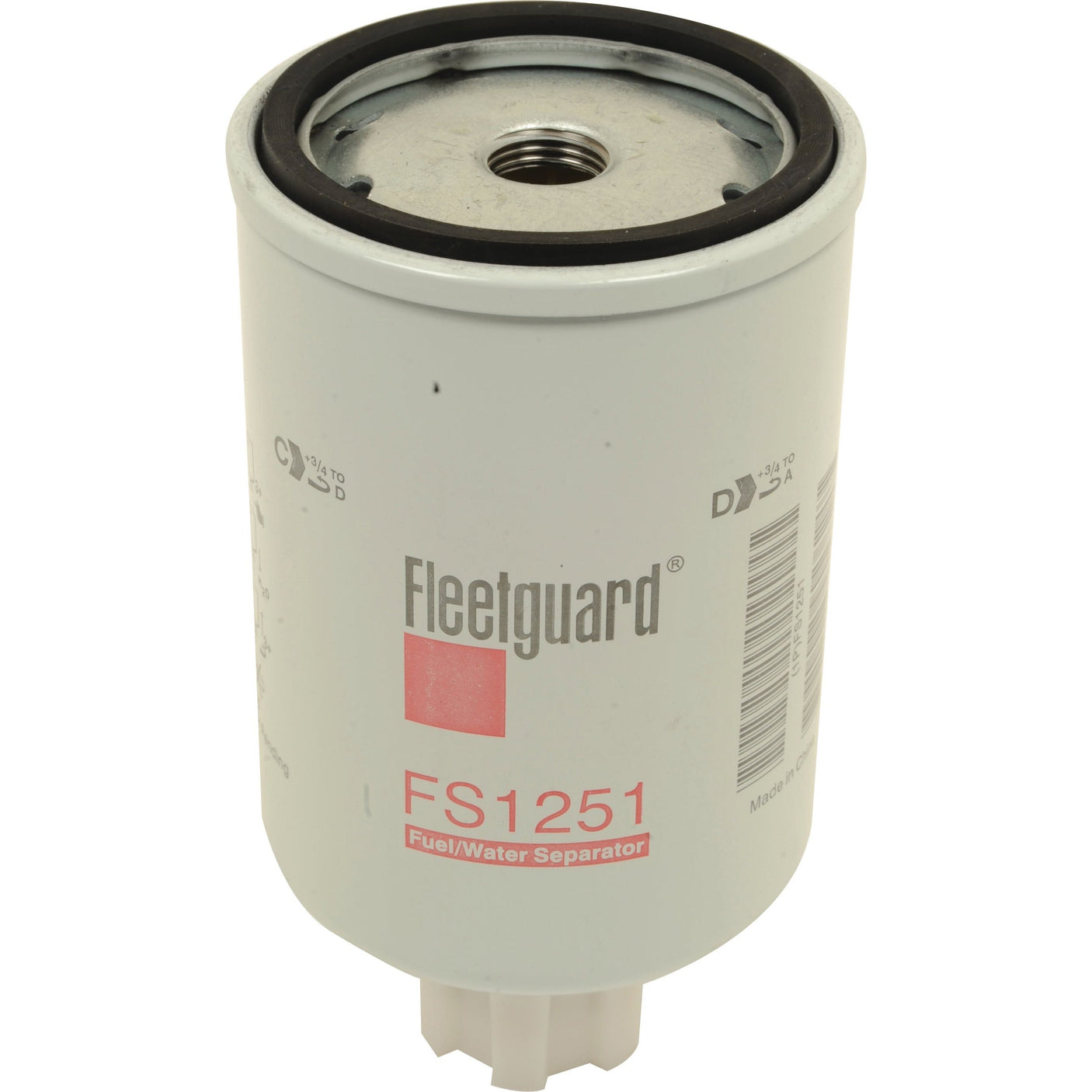 A cylindrical Sparex Fuel Separator - Spin On - FS1251 (Sparex Part No. S.76278) fuel/water separator with a micron rating, featuring product details printed on its white exterior.