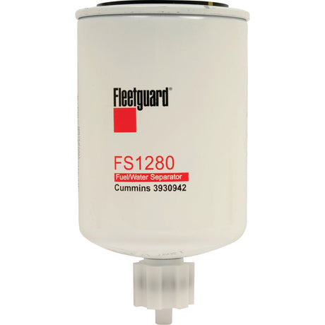 A Sparex Fuel Separator - Spin On - FS1280 with part number S.76283 features a white cylindrical body adorned with black and red text. Its effective design includes a micron rating of 20, ensuring optimal performance in fuel filtration.